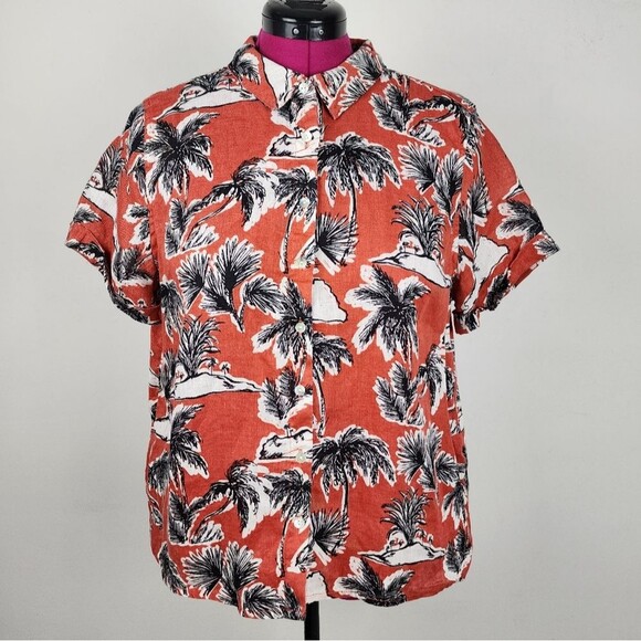 Tahari 100% Linen Casual Button Down Shirt Short Sleeve Hawaian Top Size L - Picture 16 of 16